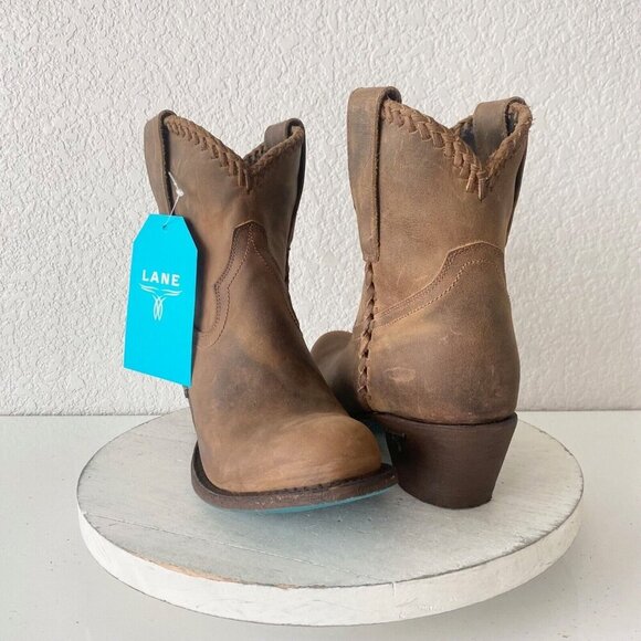 NEW Lane PLAIN JANE PJ Womens Cowboy Bootie Sz 7.5 Brown Western Cowgirl Boots - Picture 1 of 11